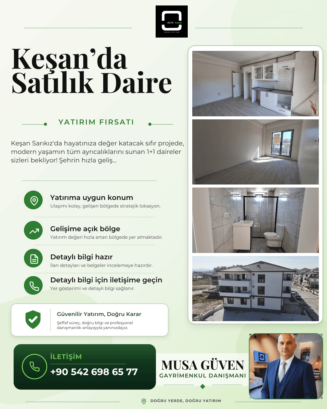 Keşan Sarıkız'da Sıfır, 1+1, Cadde Üzeri Daireler