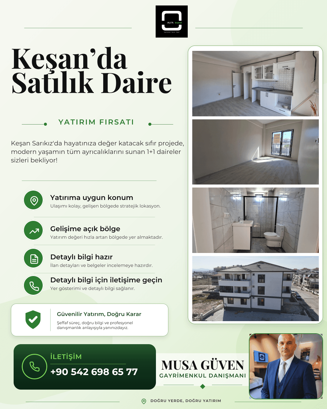 Keşan Sarıkız'da Sıfır, 1+1, Cadde Üzeri Daireler