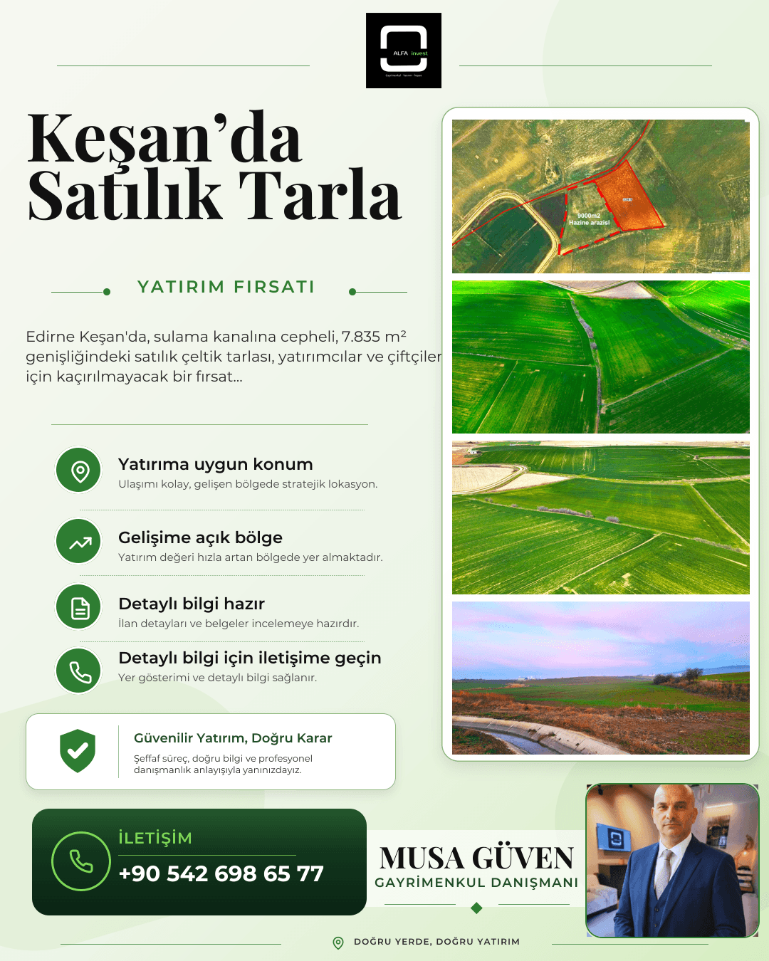Keşan'da Sulama Kanalı Yanında Satılık 7.835 m² Tarla