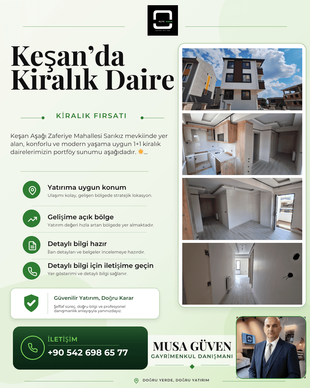 Alfa İnvest'den Aşağı Zaferiye'de Kiralık 1+1 Daire