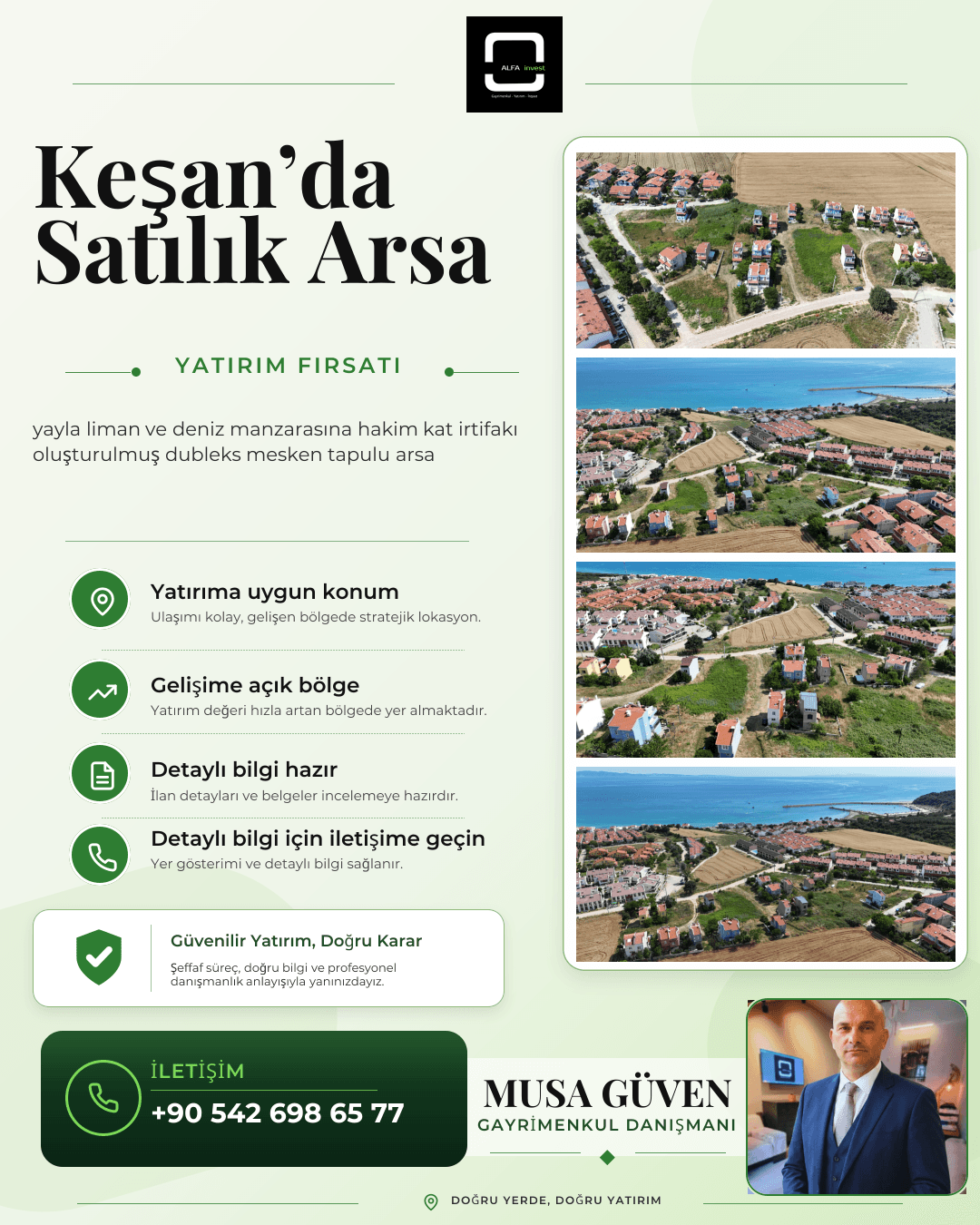Yayla sahilinde satılık kat irtifaklı , deniz manzaralı arsa.