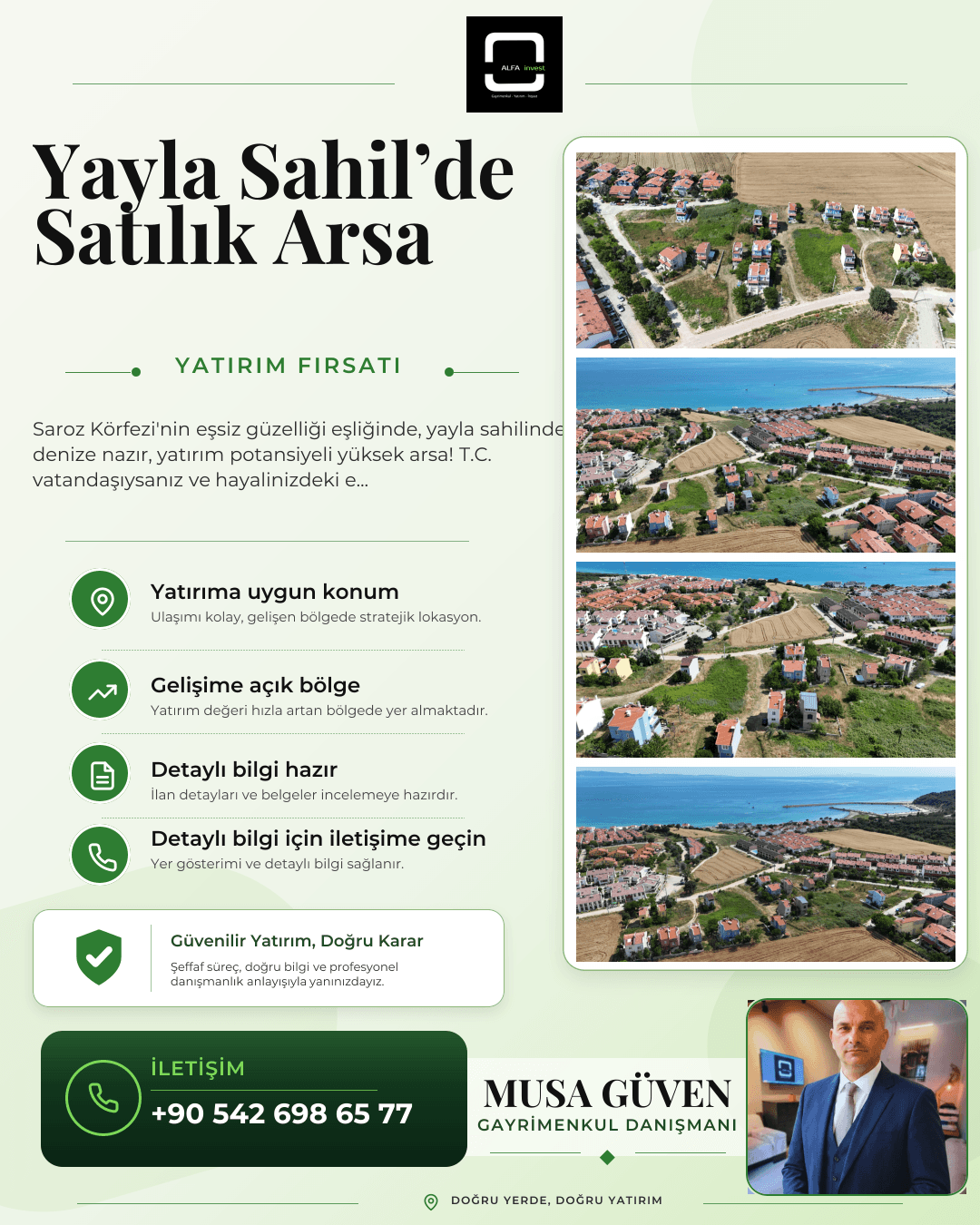 Yayla Sahil'de Satılık Deniz Manzaralı Arsa.