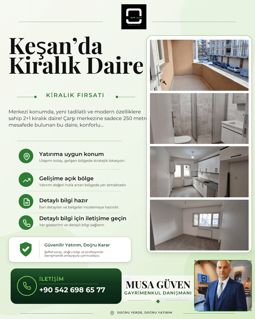 Çarşı Merkezine Yakın, Yeni Tadilatlı 2+1 Kiralık Daire