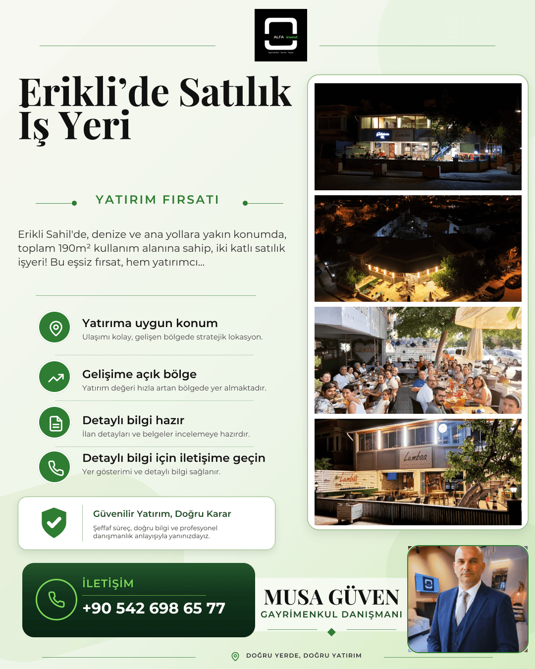 Erikli Sahil'de Satılık 190m² 2 Katlı İş Yeri (Çift Cephe) 1.kat