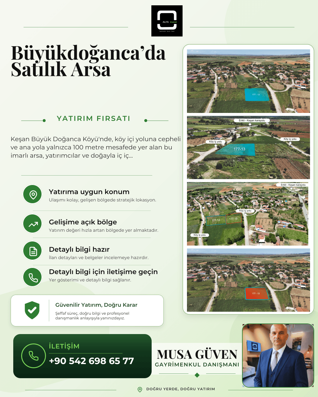 Keşan Büyük Doğanca'da Yola Cephe, İmarlı 1730m² Arsa